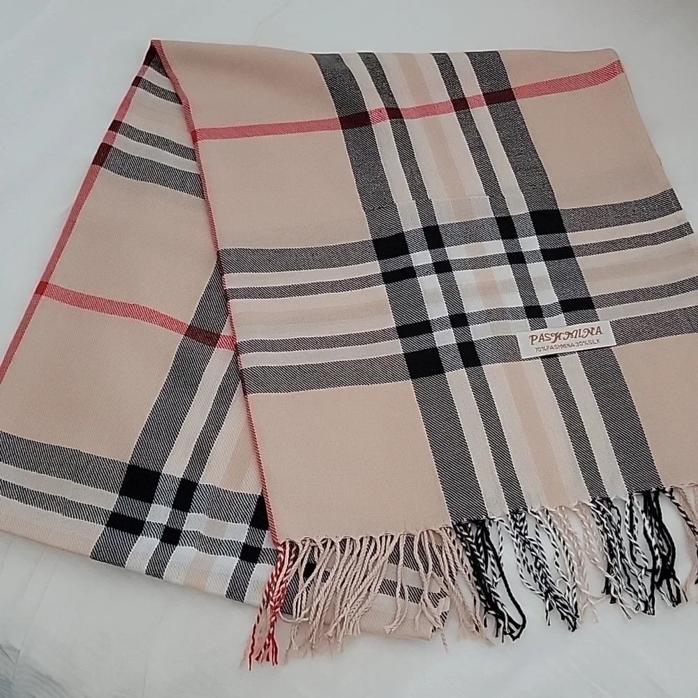 Pashmina Silk Tartan Plaid Long Brown Tan Nova Check Pattern Fringe New Scarf